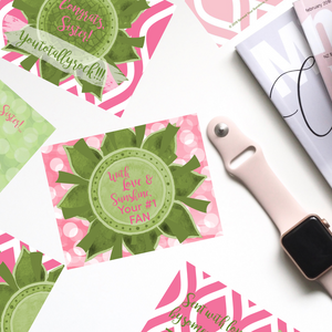 Rose Pink & Green "Sister" Collection Traditional Stationery Set